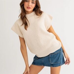 Le Lis Cream Ribbed Knit Top